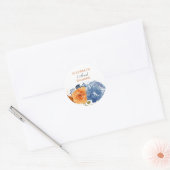 Navy Blue Burnt Sinaasappel Floral Boho Ronde Sticker (Envelop)