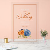 Navy Blue Burnt Sinaasappel Floral Fall Wedding We Acryl Bord (Huwelijk)