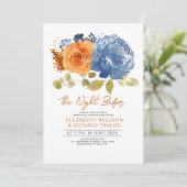 Navy Blue Burnt Sinaasappel Floral repetitie diner Kaart (Staand voorkant)