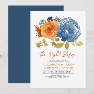 Navy Blue Burnt Sinaasappel Floral repetitie diner Kaart