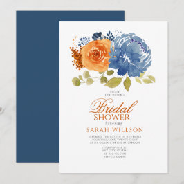 Navy Blue Burnt Sinaasappel Floral vrijgezellenfee Kaart