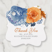 Navy Blue Burnt Sinaasappel Floral Wedding Bedankt Bedankjes Labels (Voorkant)