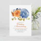 Navy Blue Burnt Sinaasappel Floral Wedding Jubileu Kaart (Staand voorkant)