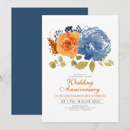 Navy Blue Burnt Sinaasappel Floral Wedding Jubileu Kaart