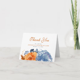 Navy Blue Burnt Sinaasappel Herfst Floral Dank u Bedankkaart