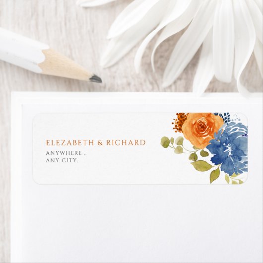 Navy Blue Burnt Sinaasappel herfst floral Label (Insitu)