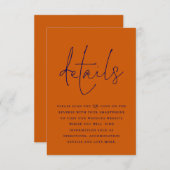 Navy Blue Burnt Sinaasappel QR Code Trouwgegevens Informatiekaartje (Voorkant / Achterkant)