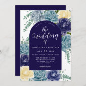 Navy Blue Burnt Sinaasappel Rustic Floral Fall Wed Kaart (Voorkant / Achterkant)