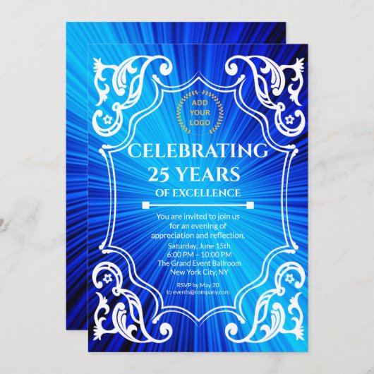 Navy Blue Business Achievement Uitnodiging (Voorkant / Achterkant)