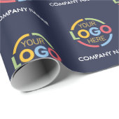 Navy Blue Business Logo & Bedrijfsnaam Promotionee Cadeaupapier (Rol Hoek)