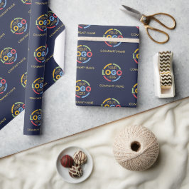 Navy Blue Business Logo & Bedrijfsnaam Promotionee Cadeaupapier