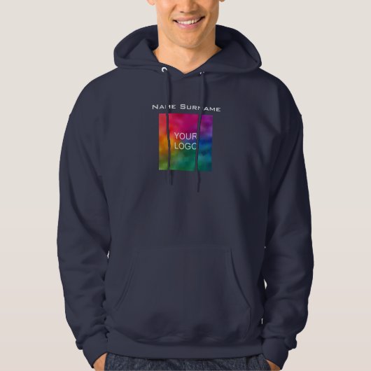 Navy Blue Business Logo Front Design Mannen Basic Hoodie (Voorkant)