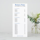 Navy Blue Business Menu met prijslijst (Staand voorkant)