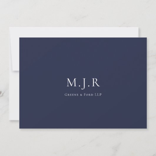 Navy Blue Business Monogram van het bureau van Notitiekaartje (Achterkant)