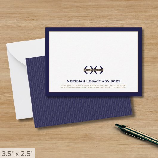 Navy Blue Business Note Kaart met Logo Notitiekaartje