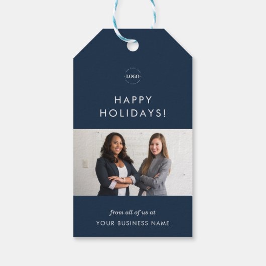 Navy Blue Business Xmas Logo Team Fotobedrijf Cadeaulabel (Achterkant)