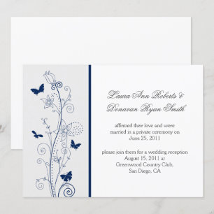 Navy Blue Butterflies  Swirls Post Wedding Kaart