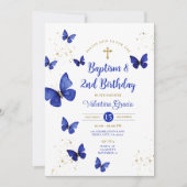 Navy Blue Butterfly Boy Girl 3e verjaardag doop Kaart (Voorkant)