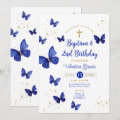 Navy Blue Butterfly Boy Girl 3e verjaardag doop Kaart (Voorkant / Achterkant)