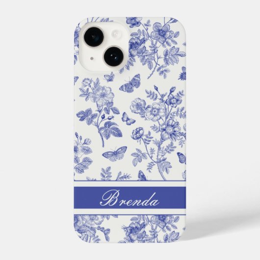Navy Blue Butterfly Toile iPhone 14 Hoesje (Achterkant)