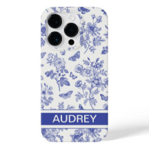 Navy Blue Butterfly Toile iPhone 14 Pro Hoesje