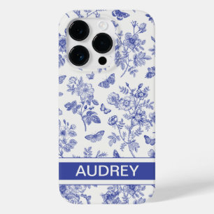 Navy Blue Butterfly Toile iPhone 14 Pro Hoesje