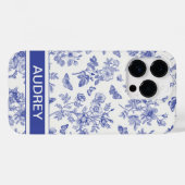 Navy Blue Butterfly Toile iPhone 14 Pro Hoesje (Achterkant (horizontaal))