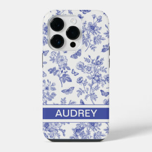 Navy Blue Butterfly Toile iPhone 14 Pro Hoesje
