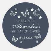 Navy Blue Butterfly Vrijgezellenfeest Dank u Ronde Sticker (Voorkant)