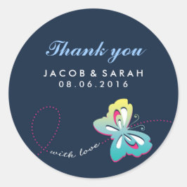 Navy Blue Butterfly Wedding Dank u Sticker