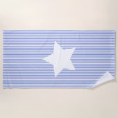 Navy Blue Cabana Stripes & White Star Beach Towel Strandlaken (Voorkant)