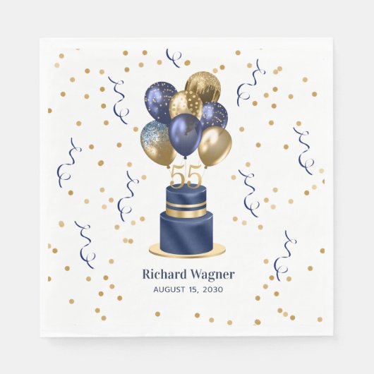 Navy Blue Cake 55th Birthday Servet (Voorkant)