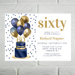 Navy Blue Cake 60th Birthday Invitation Kaart<br><div class="desc">Deze fantastische mannen met een 60e verjaardagsfeestuitnodiging met een 2-laagse marineblauwe en goudcake met marineblauwe en goudballonnen. Het getal 60 in goud en glanzend blauw confetti zou perfect zijn om je man, broer, vader, vriend, medewerker te vieren. Het is traditioneel en klassiek, terwijl het vers, modern en hedendaags is. De...</div>