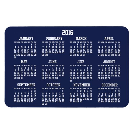 Navy Blue Calendar 2016 Large Flexible Magnets 4x6 Magneet (Horizontaal)