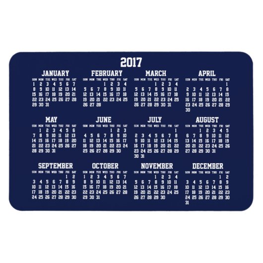 Navy Blue Calendar 2017 Large Flexible Magnets Magneet (Horizontaal)