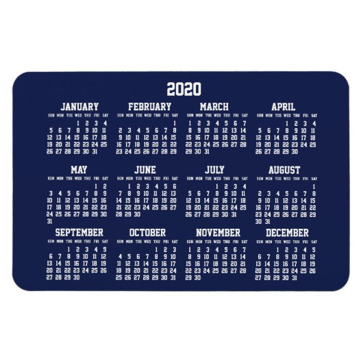 Navy Blue Calendar 2020 Large Flexible Magnets Magneet (Horizontaal)