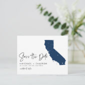 Navy Blue California Kaart QR Code Bewaar de datum (Staand voorkant)