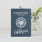 Navy Blue California Passport Bewaar de datum Save The Date (Staand voorkant)