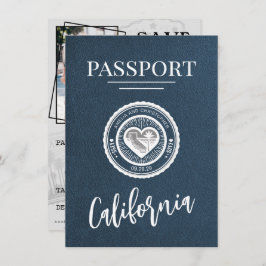 Navy Blue California Passport Bewaar de datum Save The Date