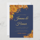 Navy blue calligrafie met Sun Flowers Kaart (Voorkant)