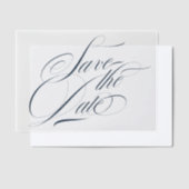 Navy Blue Calligraphy Fotobedekking Opslaan van de Vellum Uitnodigingen (Offset)