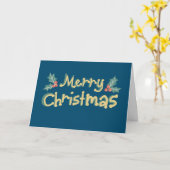 Navy Blue Calligraphy Merry kerst Kaart (Gele Bloem)