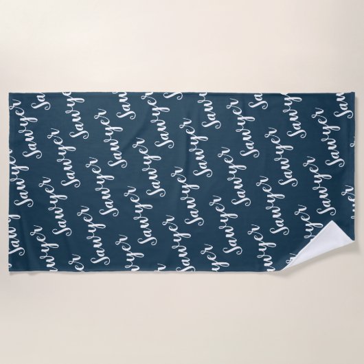 Navy Blue Calligraphy Personalized Repename Strandlaken (Voorkant)