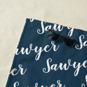 Navy Blue Calligraphy Personalized Repename Strandlaken (In situ)