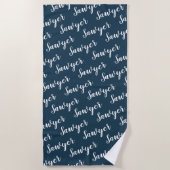 Navy Blue Calligraphy Personalized Repename Strandlaken (Voorkant)