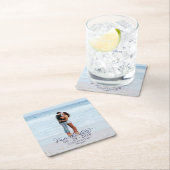 Navy Blue Calligraphy Photo Wedding Save the Date Kartonnen Onderzetters (Insitu)