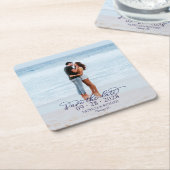 Navy Blue Calligraphy Photo Wedding Save the Date Kartonnen Onderzetters (Schuin)