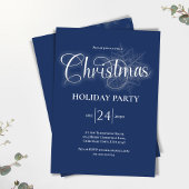 Navy Blue Calligraphy Script Christmas Party Kaart