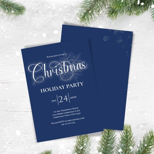 Navy Blue Calligraphy Script Christmas Party Kaart