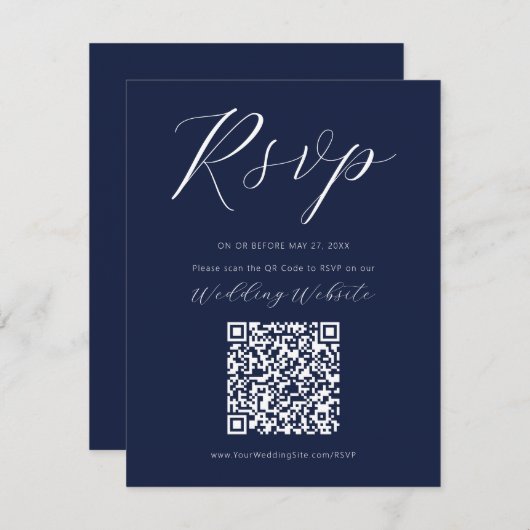 Navy Blue Calligraphy Script RSVP Enclosure Kaart (Voorkant / Achterkant)